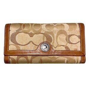 Coach Signature Khaki Optic Jacquard Long Canvas & Leather Wallet